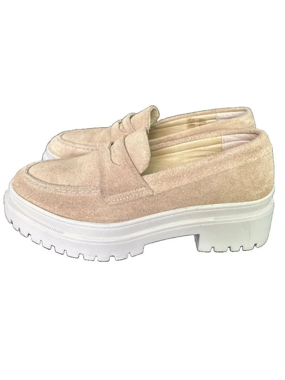 Patina Portland Leather Suede Zoe Loafers Chunky Platform Tan Women Sz. 6-NICE!